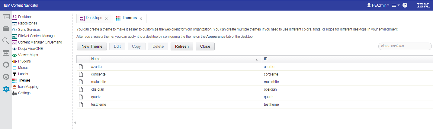 Open IBM Content Manager Themes Tab